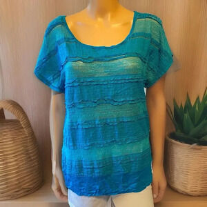 Y2K Vous Couture Mesh Lace Ruffle Blouse Top Women’s L Stretch Casual Blue Fairy